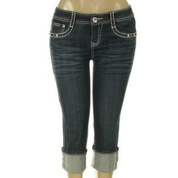 L.A. idol Denim - LA idol Cross Pocket Cuffed Capri Jeans